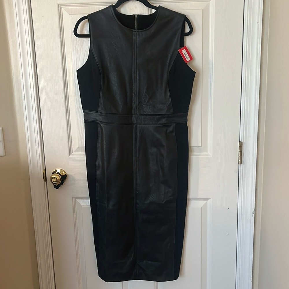 Spanx vegan leather sleeveless sheath dress in luxe black-GORGEOUS